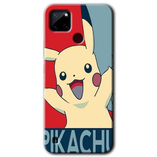 Realme C21 Kılıf HD Desen Baskılı Arka Kapak + Temperli Cam - Pikaçhu