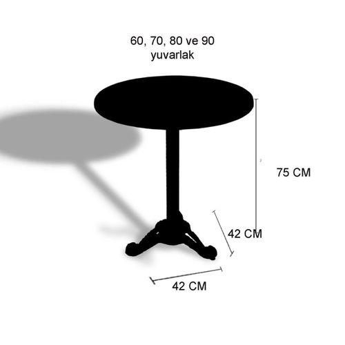 Dockers Çipa Döküm Ayak Yuvarlak Masa Çap 60cm - (Werzalit, Wermodin ve Allzalit Tabla) - Kahve Oxid
