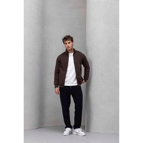 Marcel Regular Fit Fermuarlı Kıstırma Cepli Üç İp Şardonlu Erkek Sweatshirt - Kahve