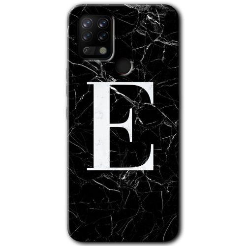 Tecno Pova HD Baskılı Kılıf + 9D Tam Ekran Koruyucu - Siyah Mermer Desenli E Harfi