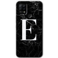 Tecno Pova HD Baskılı Kılıf + 9D Tam Ekran Koruyucu - Siyah Mermer Desenli E Harfi