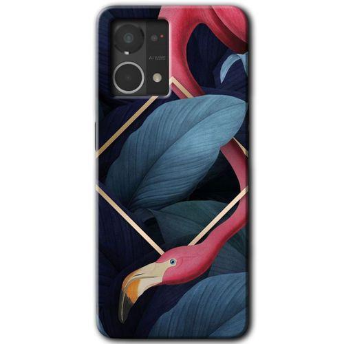 Oppo Reno 7 4G Kılıf HD Desen Baskılı Arka Kapak - Flamingo Yaprak + Kırılmaz Cam