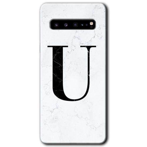 Potkal Hediye Fabrikası Samsung Galaxy S10 Plus Kılıf HD Desen Baskılı Arka Kapak - Beyaz Mermer Desenli U Harfi