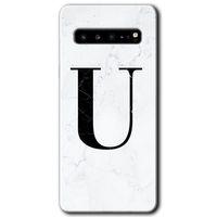 Potkal Hediye Fabrikası Samsung Galaxy S10 Plus Kılıf HD Desen Baskılı Arka Kapak - Beyaz Mermer Desenli U Harfi