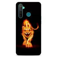 Lopard Oppo Realme 5 Pro Uyumlu Kılıf FireX (27) Tasarımlı Kılıf Ateşten Kaplan