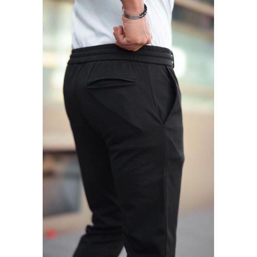 Erkek Diagonel Mikro Dokulu Cepli Beli Lastilki Pantolon - Siyah