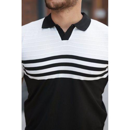 Erkek çizgi Desenli Yakalı Kısa Kollu T-shirt