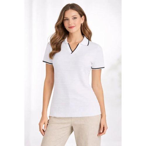 Triko Kumaş Yakalı Düğmesiz Açık Yaka Fitilli Kısa Kollu Regular Fit Tişört T-shirt - Beyaz