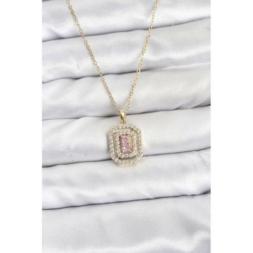 316L Çelik Zincir Gold Renk Plaka Model Zirkon Taşlı Kadın Kolye