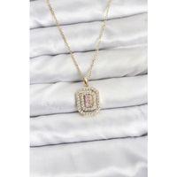 316L Çelik Zincir Gold Renk Plaka Model Zirkon Taşlı Kadın Kolye