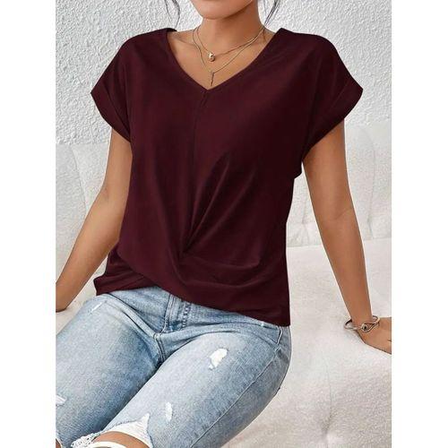 Kadın Kısa Kollu V Yakalı önden çapraz Geçmeli Detay Viskon Bluz