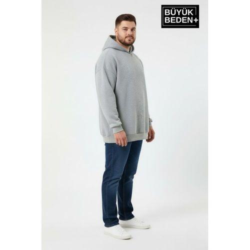 Erkek Büyük Beden İnce Kapşonlu Kollar Ve Etek Ribanalı Swatshırt SPR26BSW957