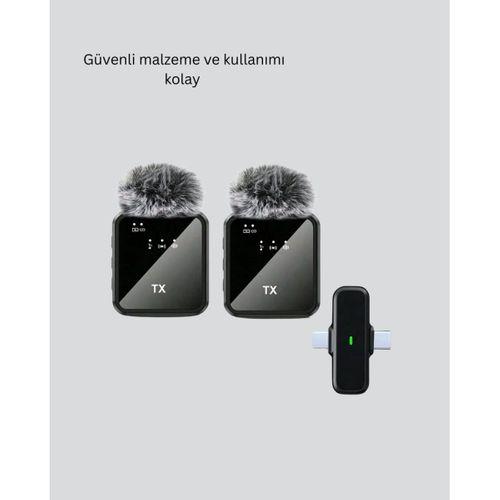 2’li Kablosuz Yaka Mikrofonu Type-c Ve Lightning Uyumlu Profesyonel Set