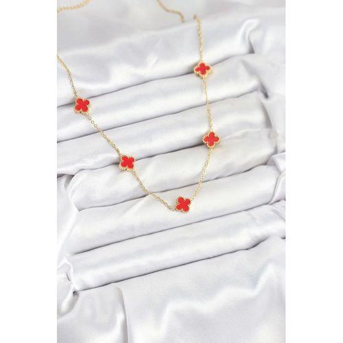 316L Çelik Zincir Gold Renk Kırmızı Baby Boy Yonca Kadın Kolye