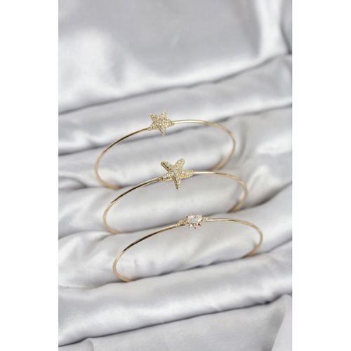 Gold Renk Zirkon Taşlı Deniz Yıldızı Model 3'lü Kadın Bileklik Kombini