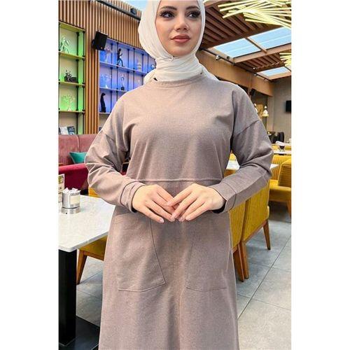 Önden İki Cepli Sade Basic Uzun Tunik Pantolon İkili Spor Takımı - 03067.016 - Vizon