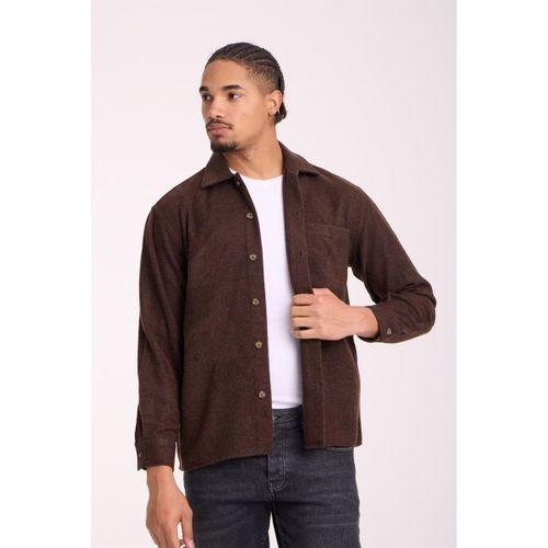 Frankel Kaşe Kumaş Tek Cepli Relaxed Fit Erkek Gömlek - Kahve