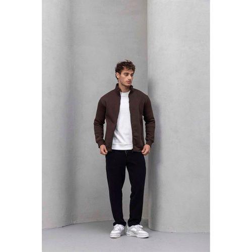 Marcel Regular Fit Fermuarlı Kıstırma Cepli Üç İp Şardonlu Erkek Sweatshirt - Kahve