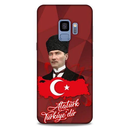 Samsung Galaxy S9 Kılıf Atatürk (43) Thin Fit Kılıf Kırmızı Mozaik