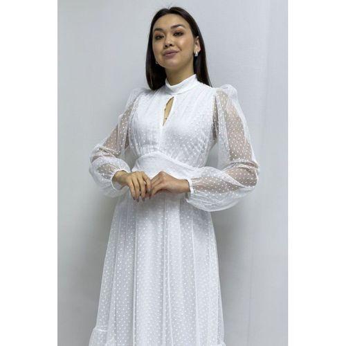 Kadın Damla Yaka Sırt Dekolteli Astarlı Tül Elbise