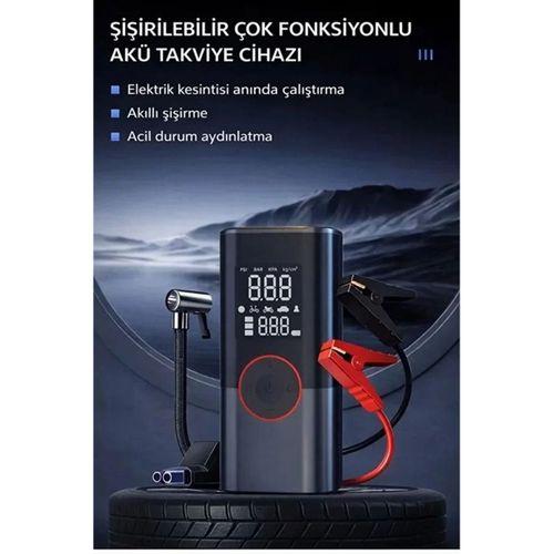 St-9650 Şarjlı 10.000 Mah Taşınabilir Araç Hava Kompresörü Akü Takviyeli Dijital Ekranlı Işıklı Çantalı