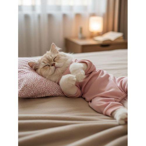 Minimini Kapler Kedi Uyku Seti | Penye Kedi Tulum ve Mini Yastık Takımı | Pamuklu | Tüy Dökülmesini Azaltır |