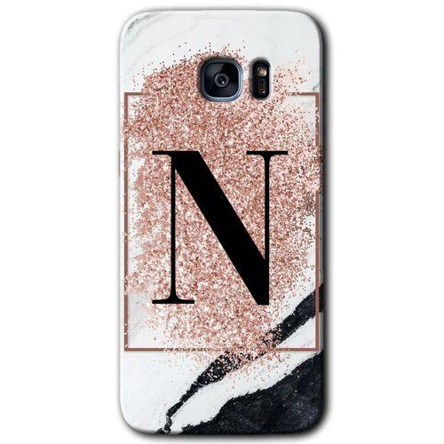Galaxy S7 Edge Kılıf HD Desen Baskılı Arka Kapak - Pembe Mermer Desenli N Harfi