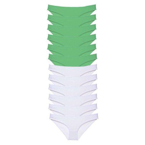 12 Adet Eko Set Likralı Kadın Slip Külot Yeşil Beyaz