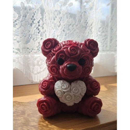 3d Gül Tasarımlı Kalp Ayıcık 10cm Şık Dekoratif Biblo