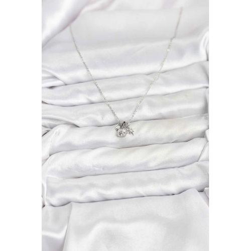 Pirinç Gümüş Renk Minimal Charmlı Kadın Kolye