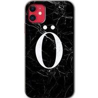 MRCİLETİSİM iPhone 11 Kılıf Baskılı Kapak - Siyah Mermer Desenli Ö Harfi + 5D Tam Kaplayan Cam