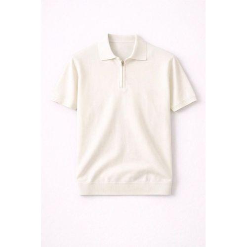 Linus Fermuarlı Polo Yaka Kısa Kollu İnce Triko Erkek T-Shirt - Bej