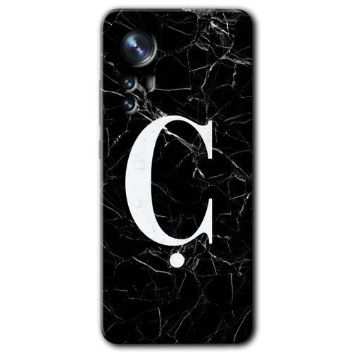 Xiaomi Mi 12 Kılıf HD Desen Baskılı Arka Kapak - Siyah Mermer Desenli Ç Harfi