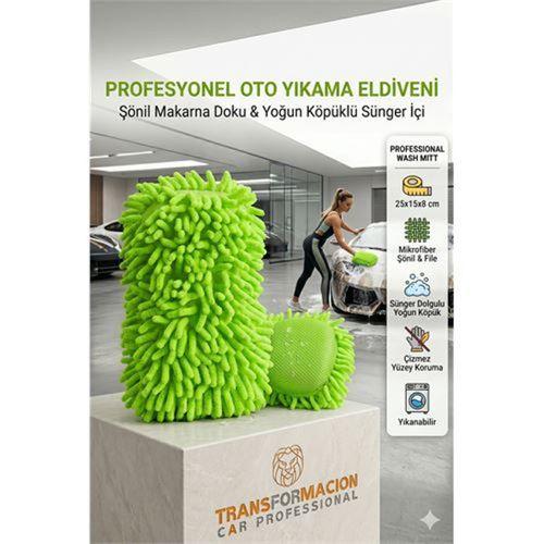 Profesyonel Çizmeyen Makarna Oto Yıkama Eldiveni, İçi Süngerli Yoğun Köpüklü Şönil Sünger 723204
