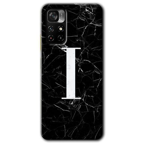 Poco M4 Pro 5G Kılıf HD Desen Baskılı Arka Kapak - Siyah Mermer Desenli I Harfi + Kırılmaz Cam