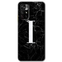 Poco M4 Pro 5G Kılıf HD Desen Baskılı Arka Kapak - Siyah Mermer Desenli I Harfi + Kırılmaz Cam