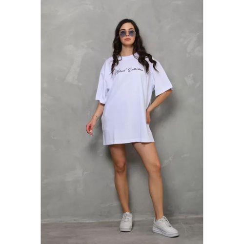 Pilelistore Unisex Bisiklet Yaka Baskılı Oversize T-Shirt - Beyaz