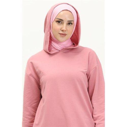 Atlas Kapşonlu Uzun Sade Basic Sweatshirt - 03007.014 - Pembe