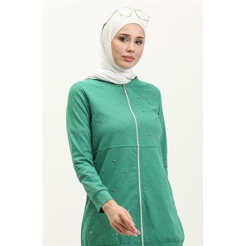Fermuarlı İnci ve Taş Detaylı İkili Sade Basic Eşofman Spor Takımı - 03038.111 - Benetton Yeşil