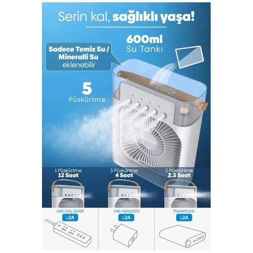 Taşınabilir Işıklı 5 Spreyli Vantilatör Buzlu Buharlı Vantilatör Mini Fan Nemlendirici