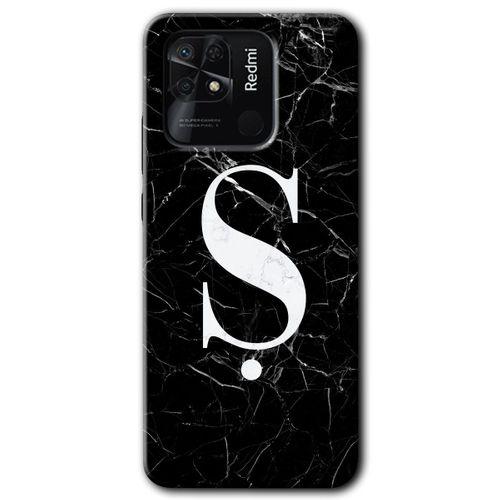 Redmi 10C Kılıf HD Desen Baskılı Arka Kapak - Siyah Mermer Desenli Ş Harfi