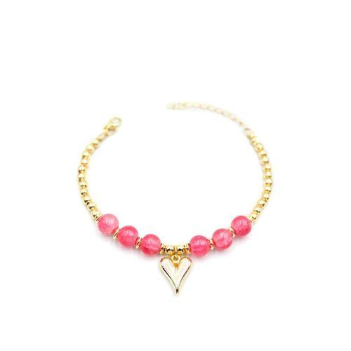 Boncuklu Kalp Bileklik - Pembe