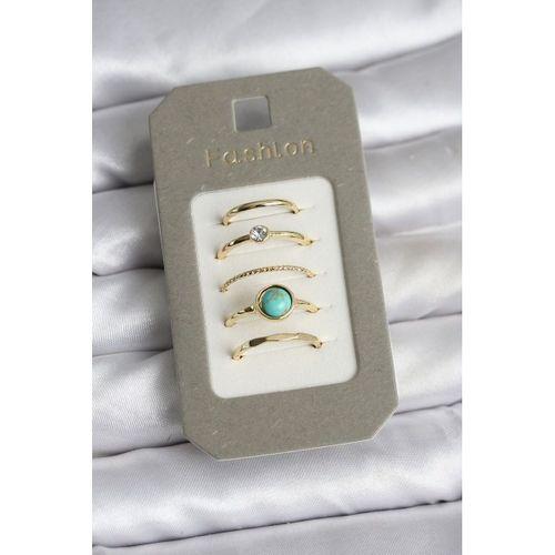 Pirinç Gold Renk 5'li Yüzük Seti