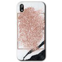 MRCİLETİSİM Huawei Y5 2019 Kılıf HD Desen Baskılı Arka Kapak + Temperli Cam - Simli Mermer