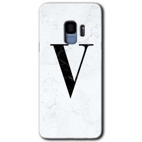 Galaxy S9 Kılıf HD Desen Baskılı Arka Kapak - Beyaz Mermer Desenli V Harfi