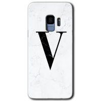 Galaxy S9 Kılıf HD Desen Baskılı Arka Kapak - Beyaz Mermer Desenli V Harfi
