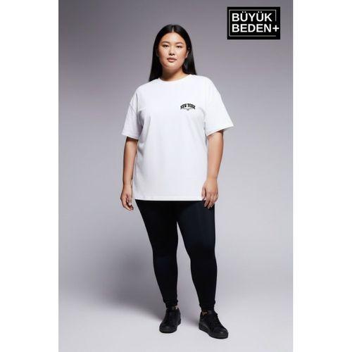 Süperlife Kadın Büyük Beden New York Baskılı 3xl-6xl Bisiklet Yaka Tshırt SPR25BTSK510-05