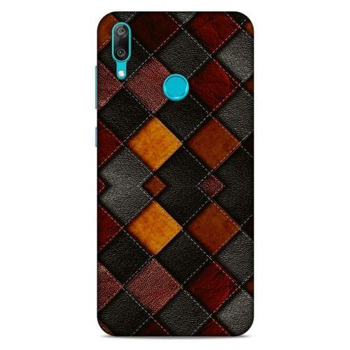 Huawei Y7 2019 Kılıf Patchwork (1) Kılıfı Kahverengi Bordo