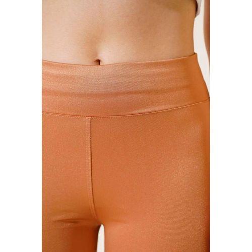 Esnek Yüksek Bel Taba Uzun Parlak Disco Tayt