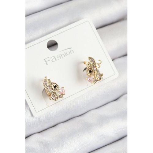 Pirinç Zirkon Taşlı Ceylan Model Gold Renk Çocuk Küpe